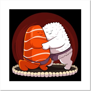 Japanese Sumo Sushi Salmon Hug Maki Nigiri Sashimi Posters and Art